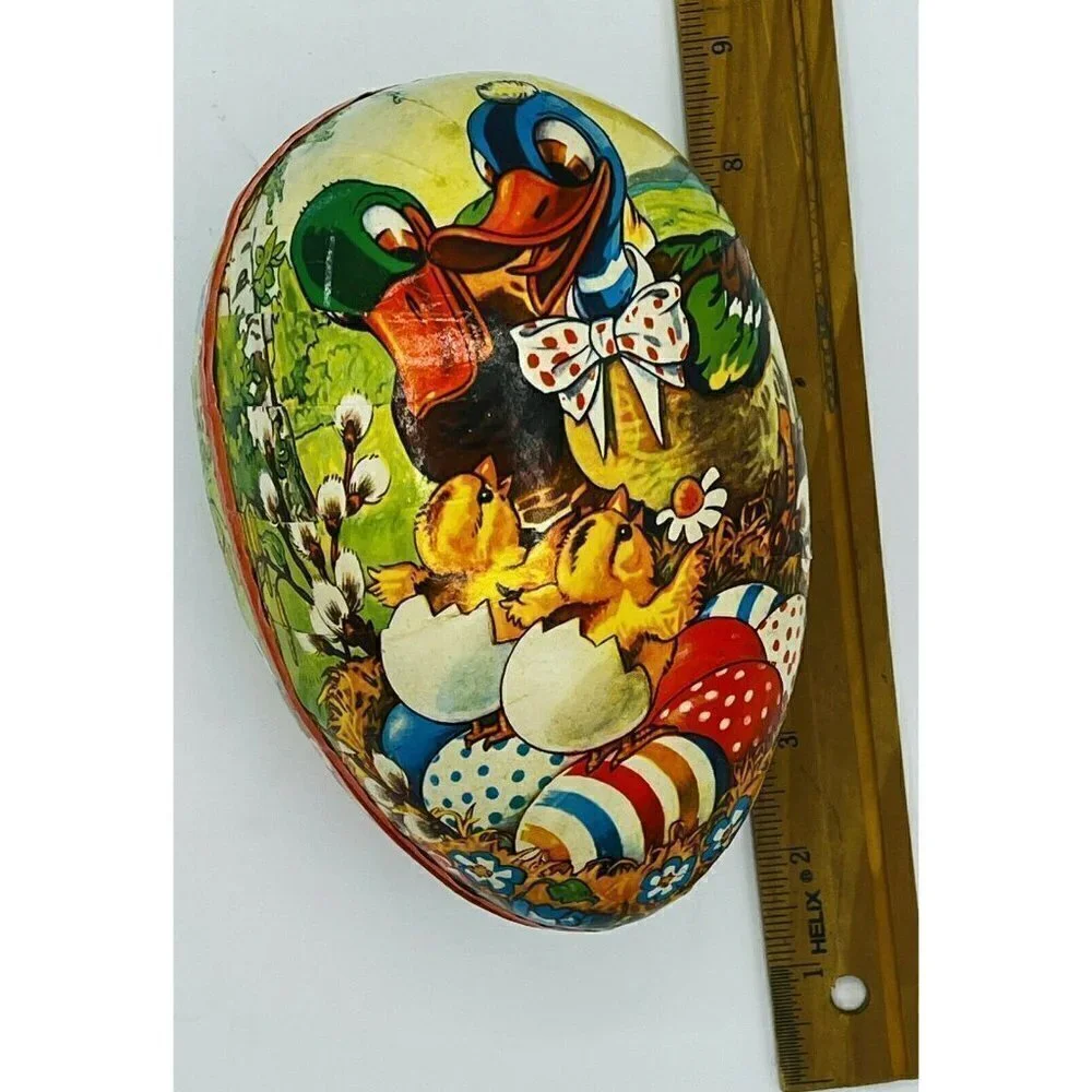 Large Vintage Paper Machet Easter Egg Candy Box Mallard Ducks Western Germany